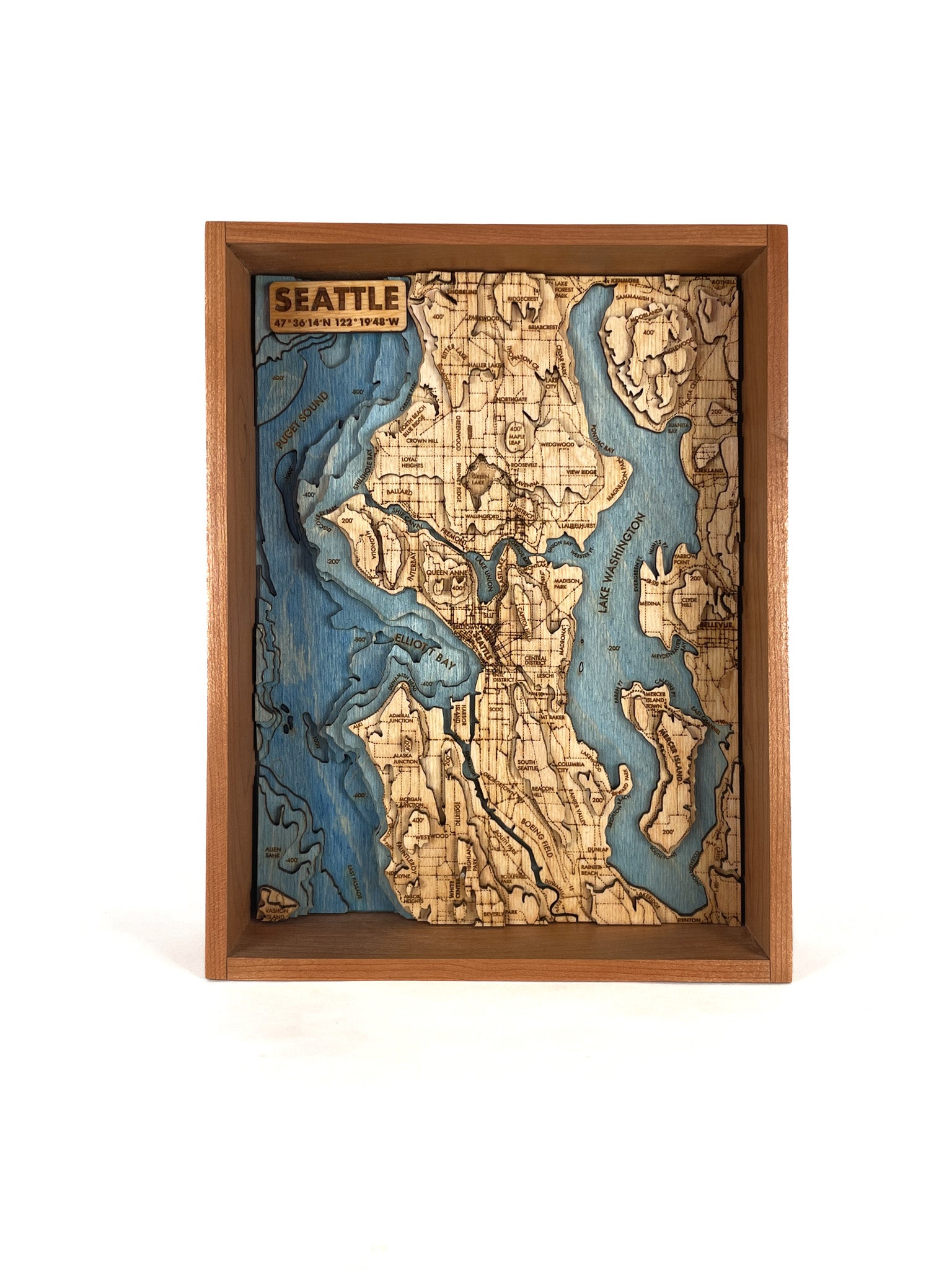10x8 Framed Seattle Map in Cherry