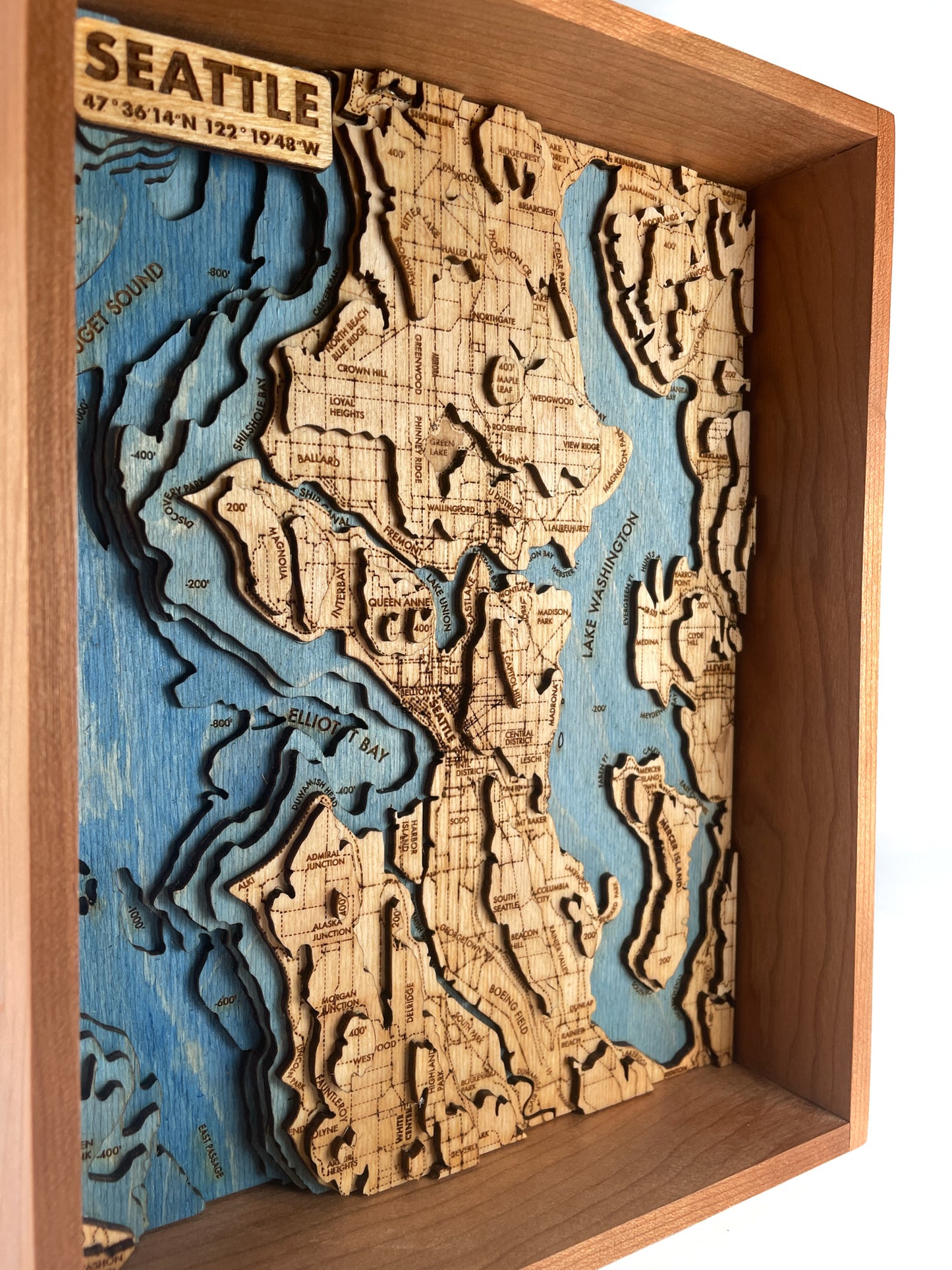 10x8 Framed Seattle Map in Cherry