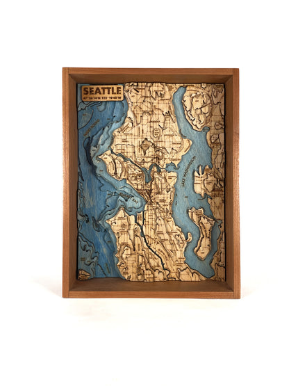 10x8 Framed Seattle Map in Cherry